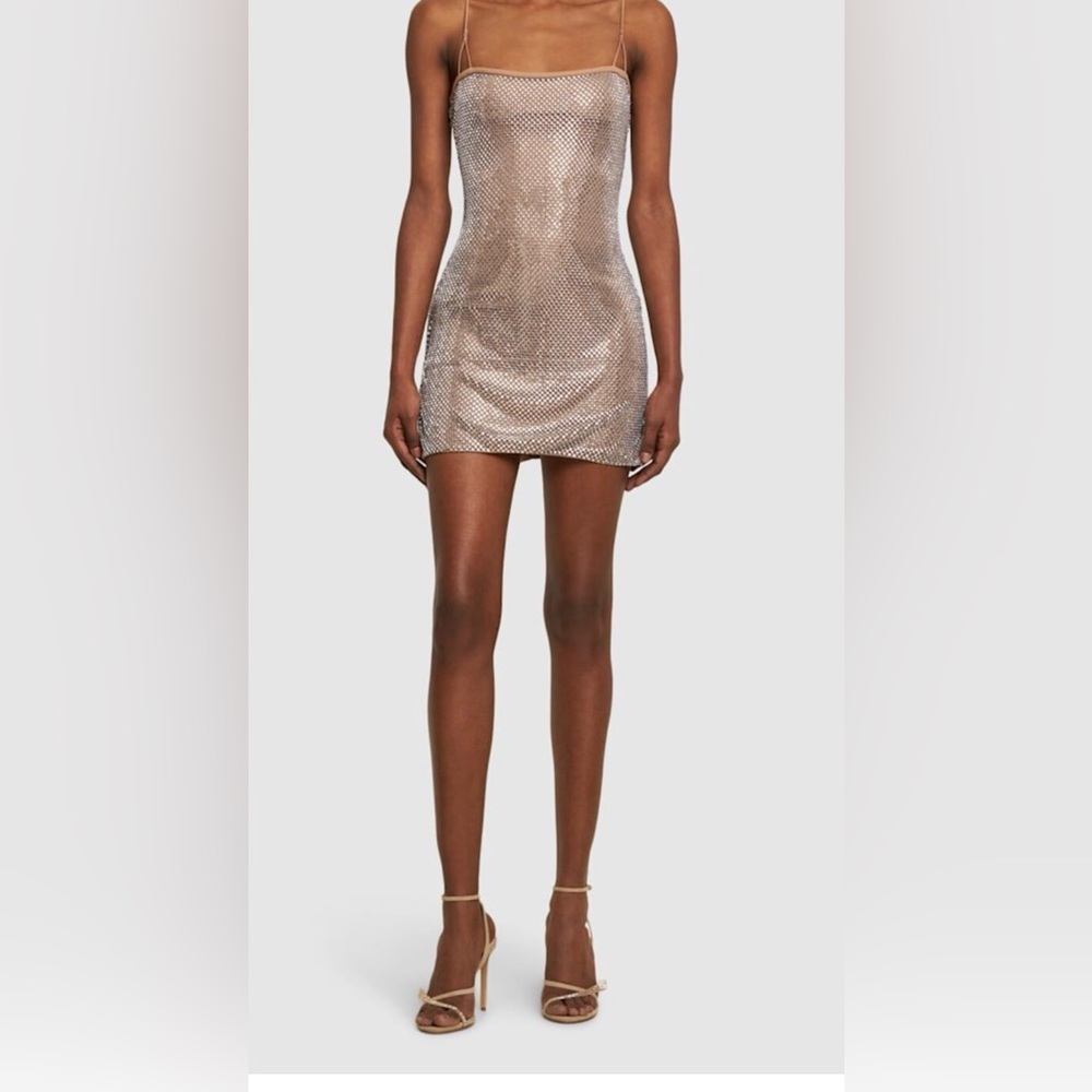 Chic Tan Mesh Mini Dress